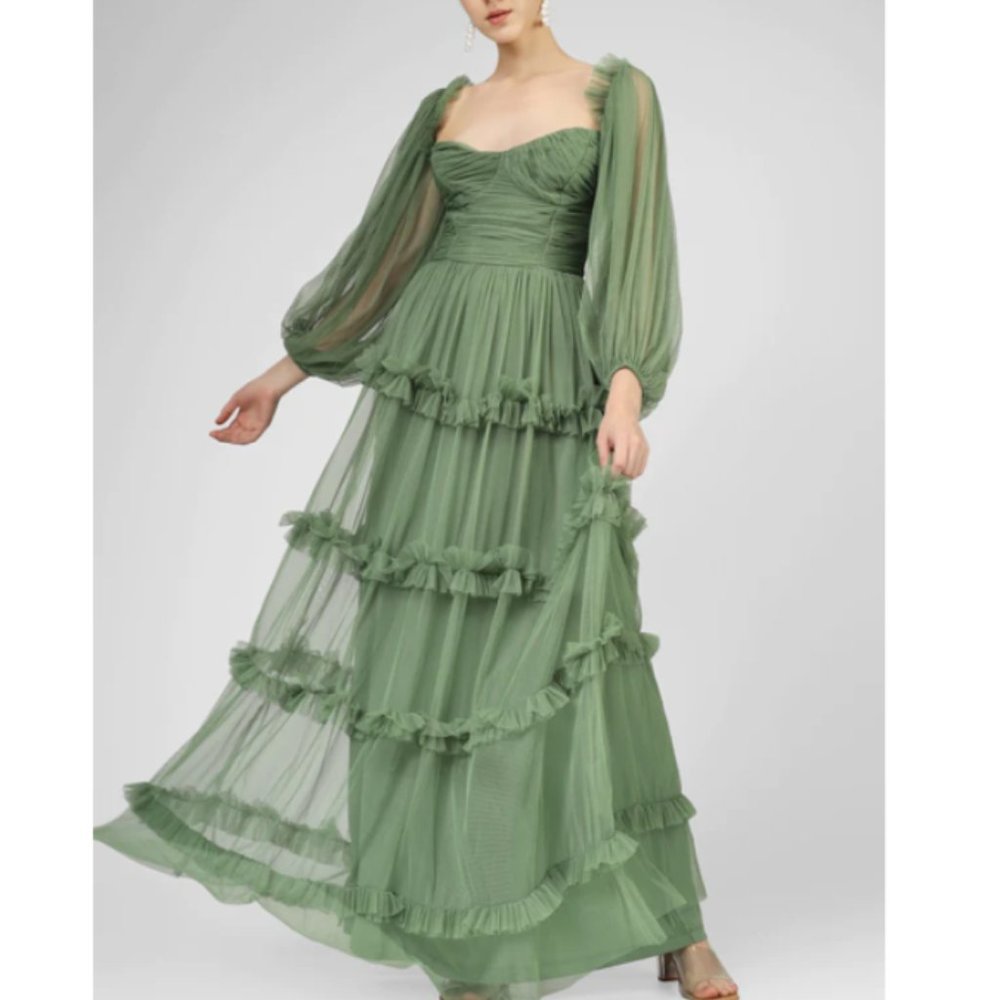 Lace & Beads Rendi Tulle Dress in Olive Green Size US 12 NWT $140